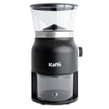 Kaffe KF8150 black conical-burr electric coffee grinder with clear hopper and grounds container
