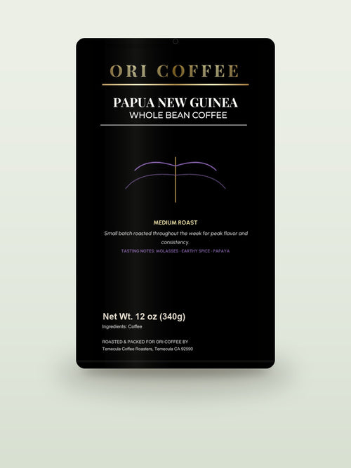 Papua New Guinea Highlands Essence Coffee - 12 oz (340g) whole-bean coffee bag mockup