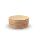 Stack of natural unbleached AeroPress paper micro-filters on a white background.