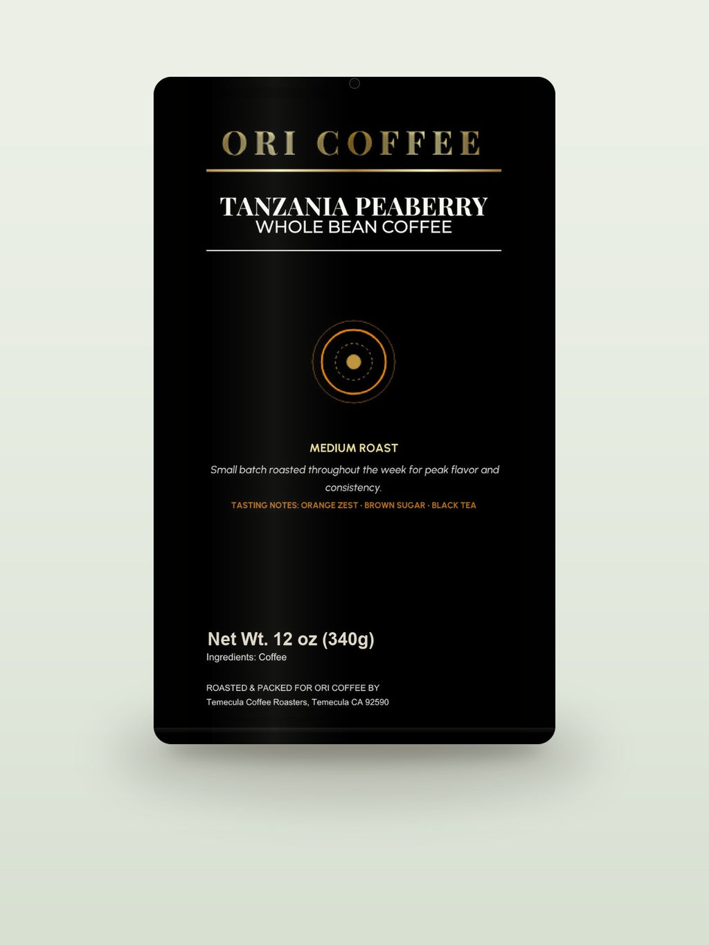 Tanzania Peaberry Rift Valley Coffee - 12 oz (340g) whole-bean coffee bag mockup