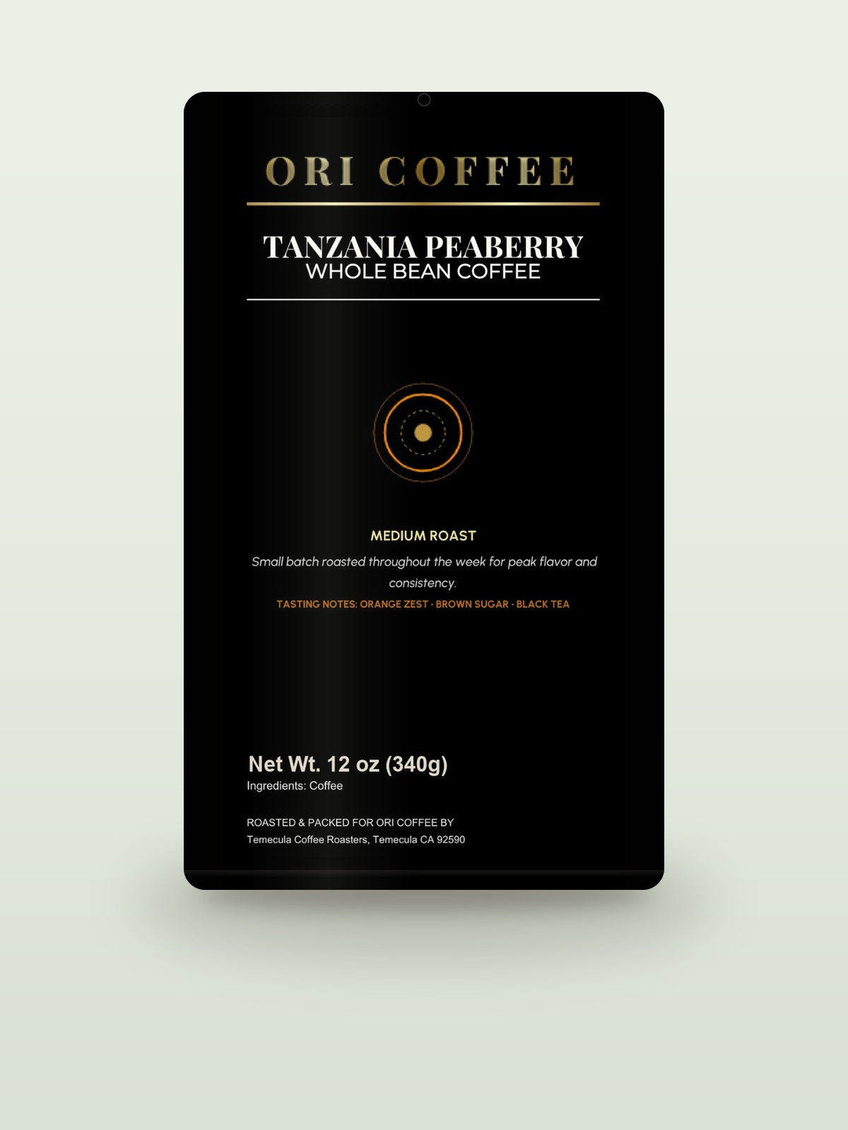 Tanzania Peaberry Rift Valley Coffee - 12 oz (340g) whole-bean coffee bag mockup